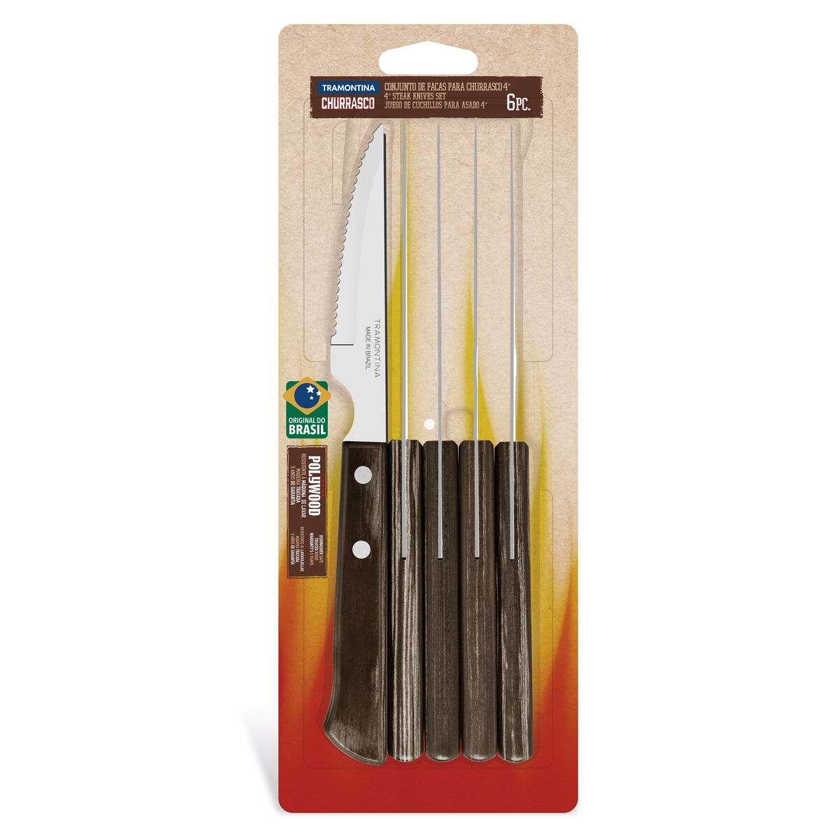 TRAMONTINA - Juego de cuchillos 4" para asado 6pzas. - Polywood - Imagen 2