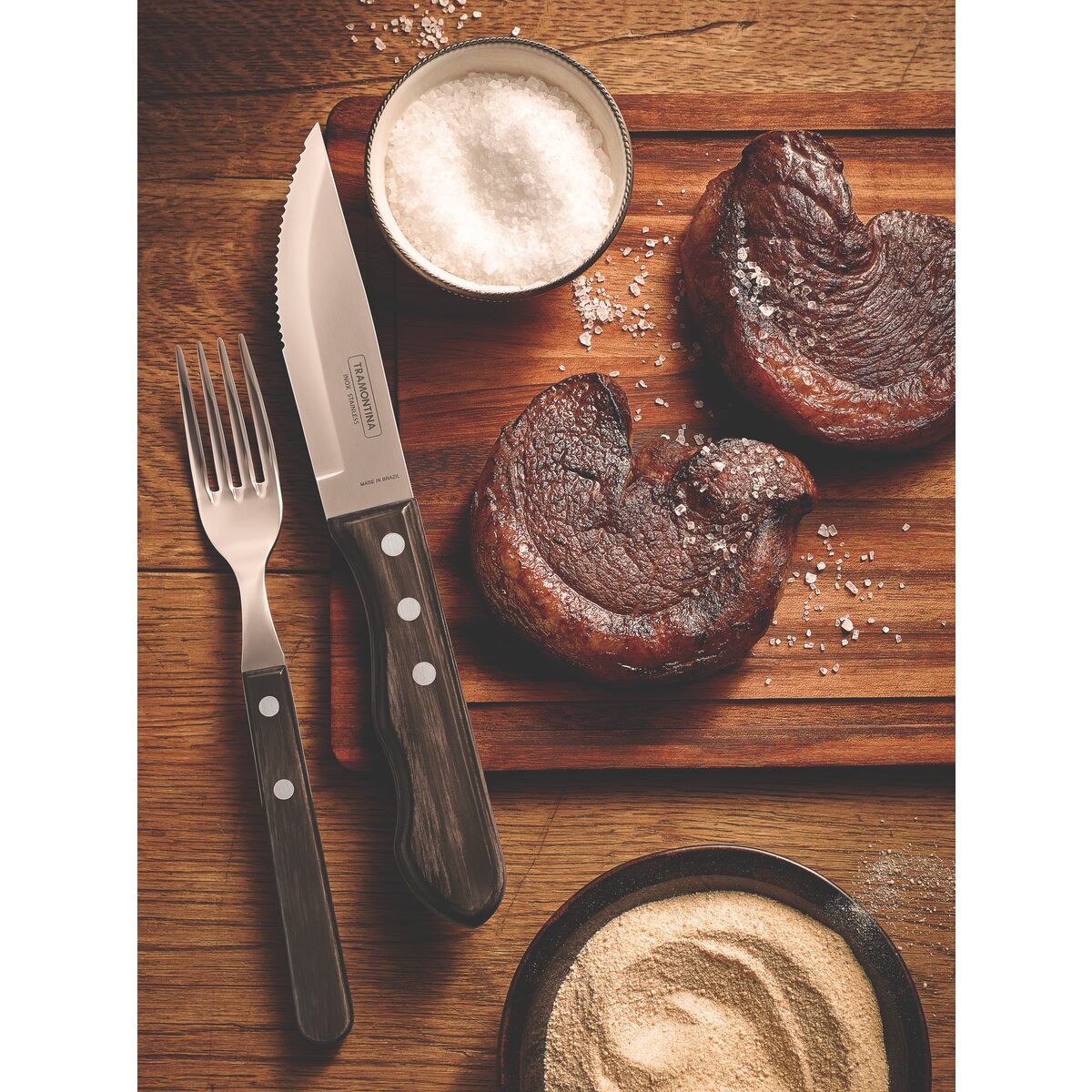 TRAMONTINA - Juego de Cubiertos Churrasco Jumbo, para Asado, Acero Inoxidable y Madera Polywood Castaño, 12 Piezas - Imagen 5