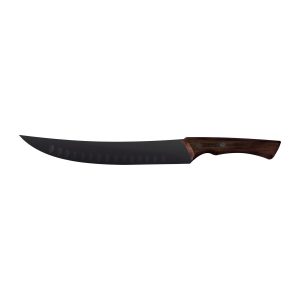 TRAMONTINA - Cuchillo para Carne Churrasco Black, en Acero Inoxidable Oscurecido, de Carnicero para Cortes Grandes, Mango de Madera, Hoja de 10", con Remaches, Color Negro, Tamaño de 38.5 cm