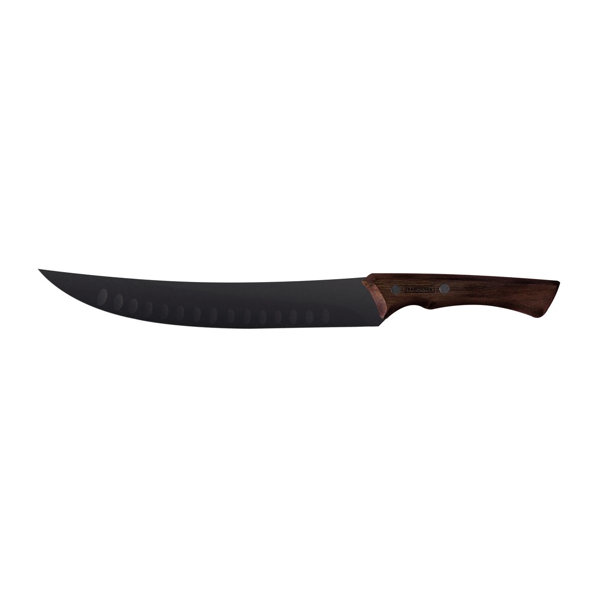TRAMONTINA - Cuchillo para Carne Churrasco Black, en Acero Inoxidable Oscurecido, de Carnicero para Cortes Grandes, Mango de Madera, Hoja de 10", con Remaches, Color Negro, Tamaño de 38.5 cm