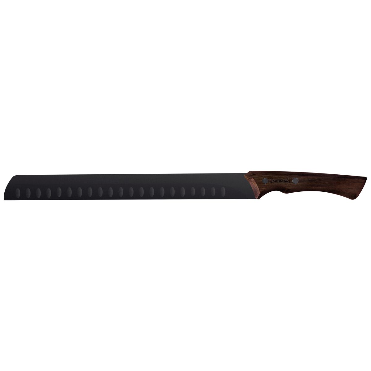 TRAMONTINA - Cuchillo Slicer Churrasco Black, en Acero Inoxidable Oscurecido, para Cortes Grandes, Mango de Madera, Hoja de 12", con Remaches, Color Negro, Tamaño de 43.5 cm