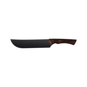 TRAMONTINA - Cuchillo para Carne Churrasco Black, en Acero Inoxidable Oscurecido, con Punta Curva, Mango de Madera, Hoja de 8", con Remaches, Color Negro, Tamaño de 34 cm