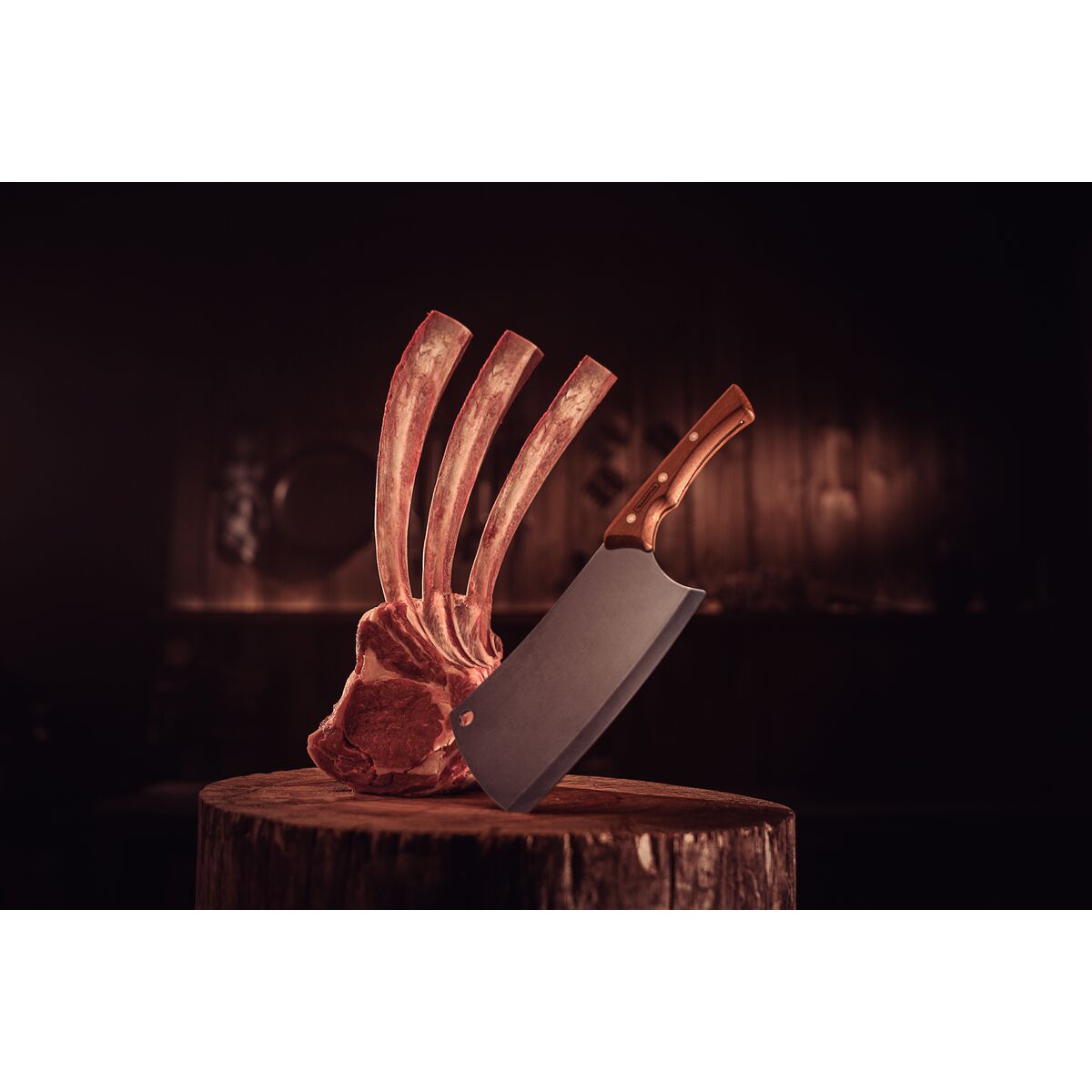 TRAMONTINA - Hachuela para Huesos Churrasco Black, en Acero Inoxidable Oscurecido, Romper y Separar Huesos, Mango de Madera, Hoja de 7", con Remaches, Color Negro, Tamaño de 32 cm - Imagen 4