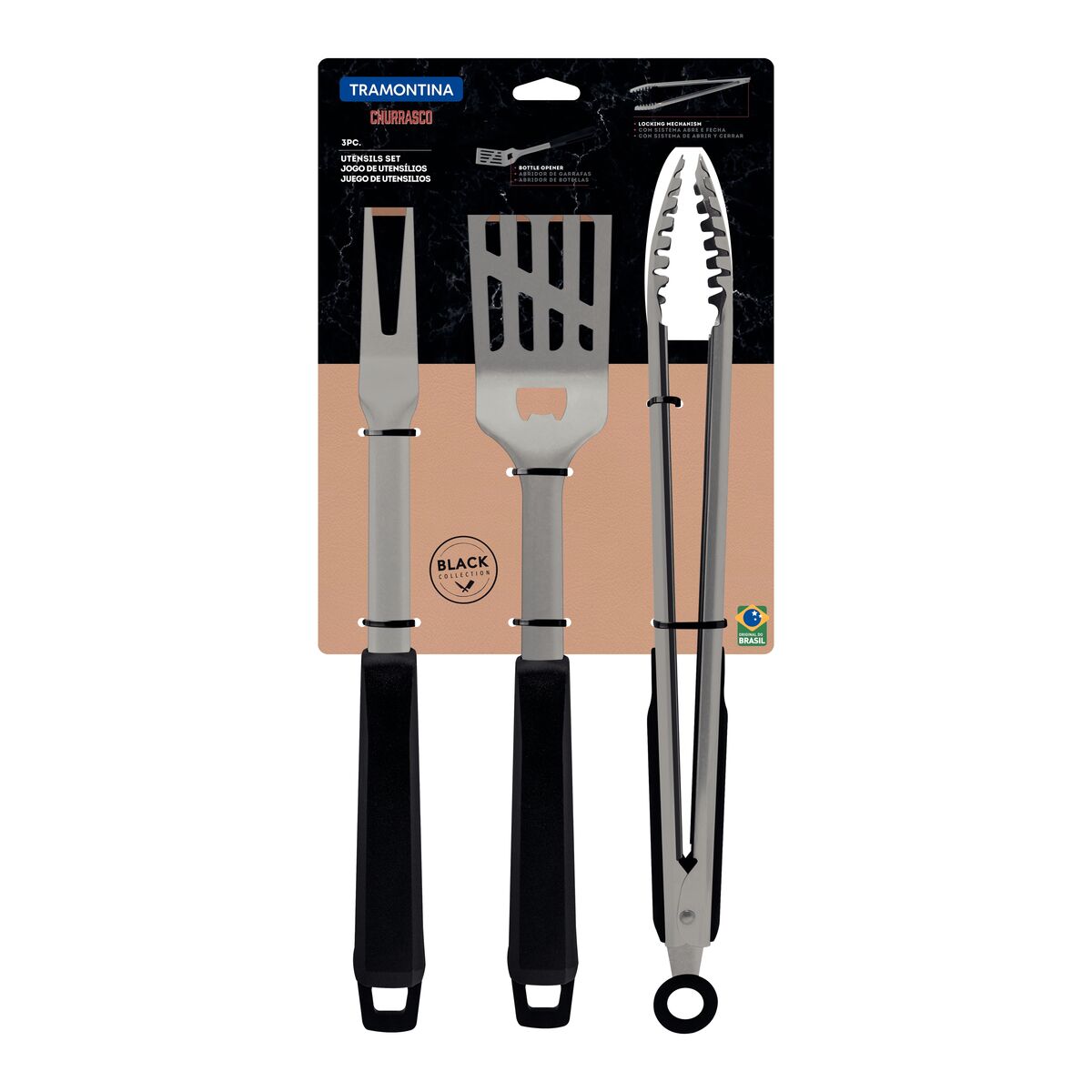 TRAMONTINA - Juego de utensílios para asado 3pzas. - Black Collection - Imagen 4