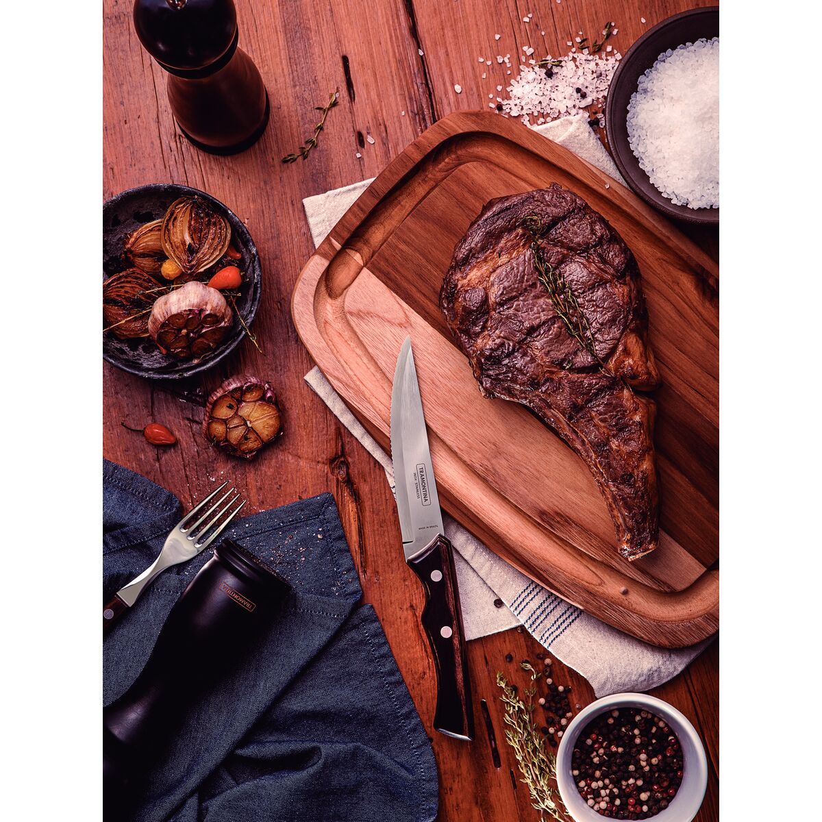 TRAMONTINA - Cuchillo jumbo de asado 12 pzas. - Polywood castaño - Imagen 2