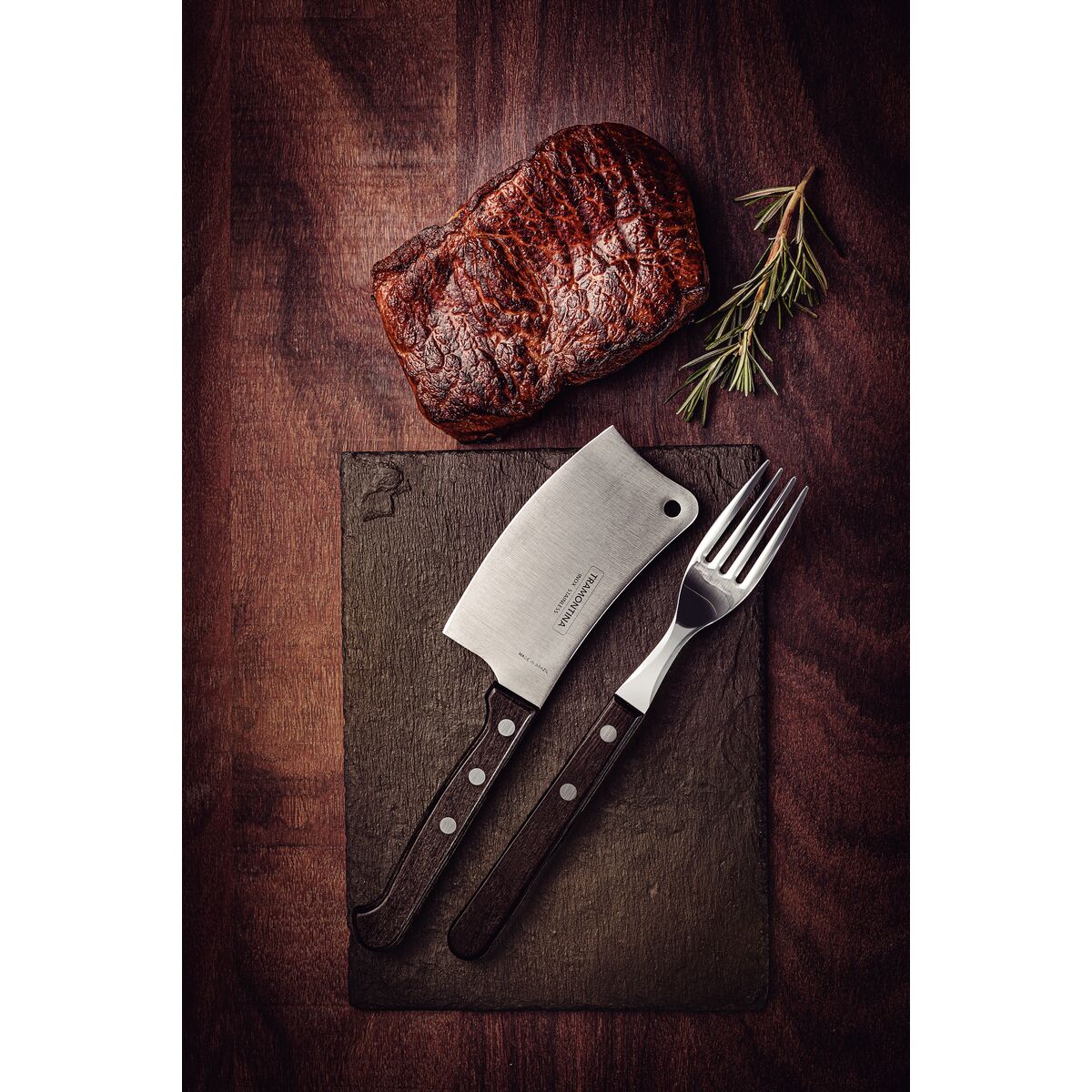 TRAMONTINA - Hachuela Tramontina con Lámina de Acero Inoxidable y Mangos de Madera Tratada Polywood Castaño 4" - Imagen 3