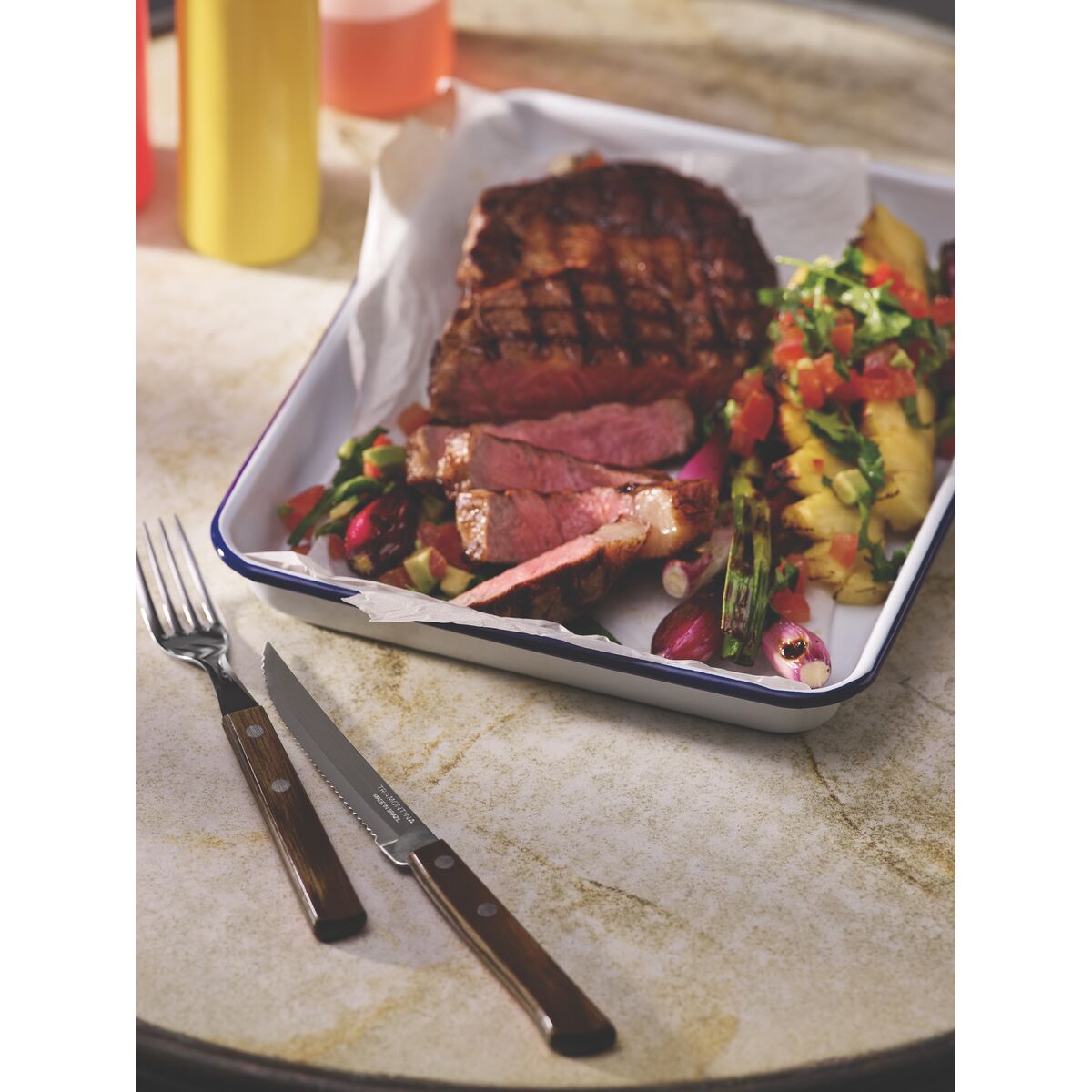 TRAMONTINA - Juego de Cubiertos Churrasco, para Carne, en Acero Inoxidable y Mangos de Madera Polywood en Color Castaño, Utensilios con Remaches, 12 Piezas - Imagen 3