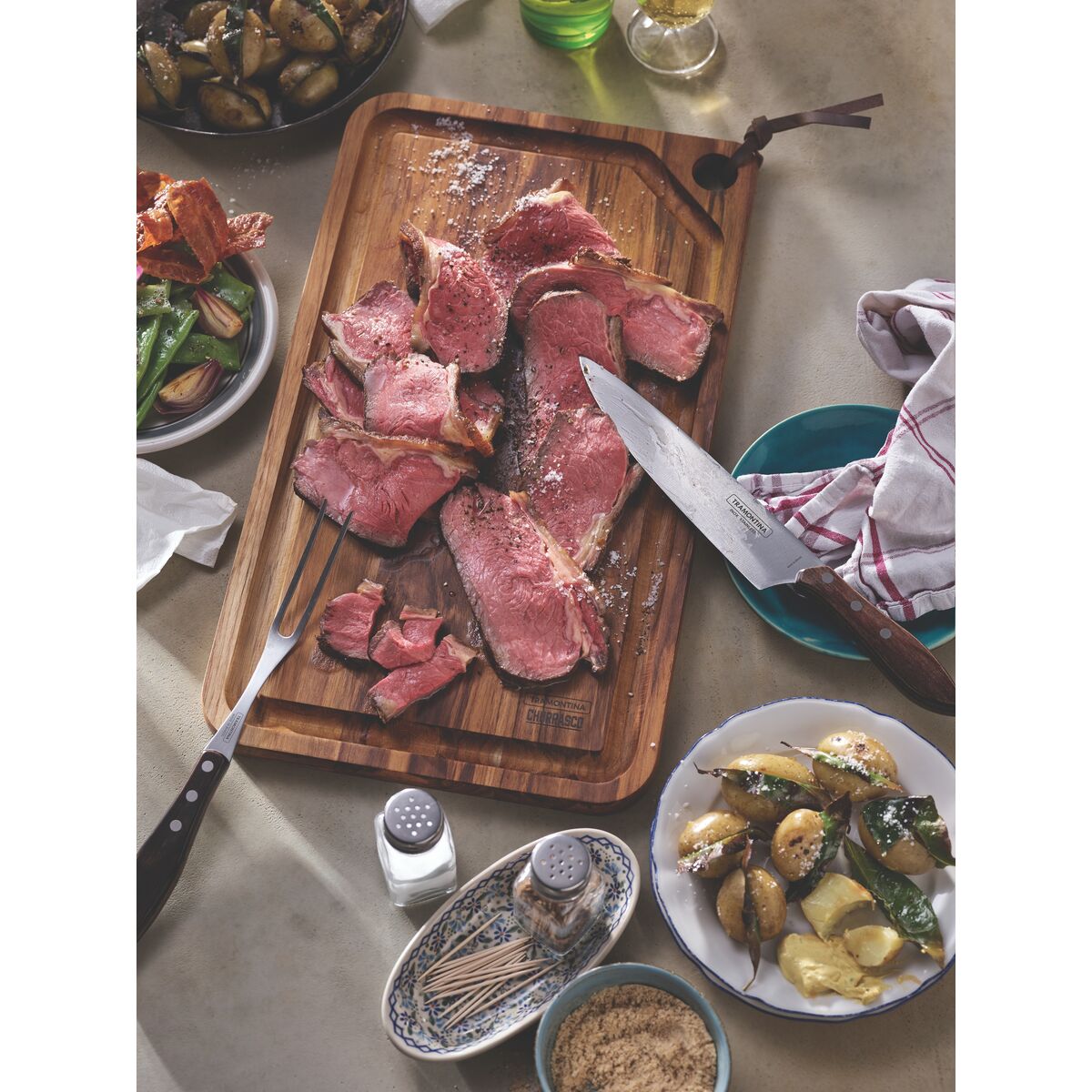 TRAMONTINA - Juego de Utensilios Churrasco, para Carne, en Acero Inoxidable y Mangos de Madera Polywood en Color Castaño, Utensilios con Remaches, 2 Piezas - Imagen 4