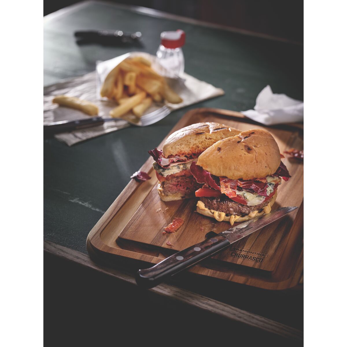 TRAMONTINA - Juego de Cubiertos Churrasco, para Carne, en Acero Inoxidable y Mangos de Madera Polywood en Color Castaño, Utensilios con Remaches, 8 Piezas - Imagen 3