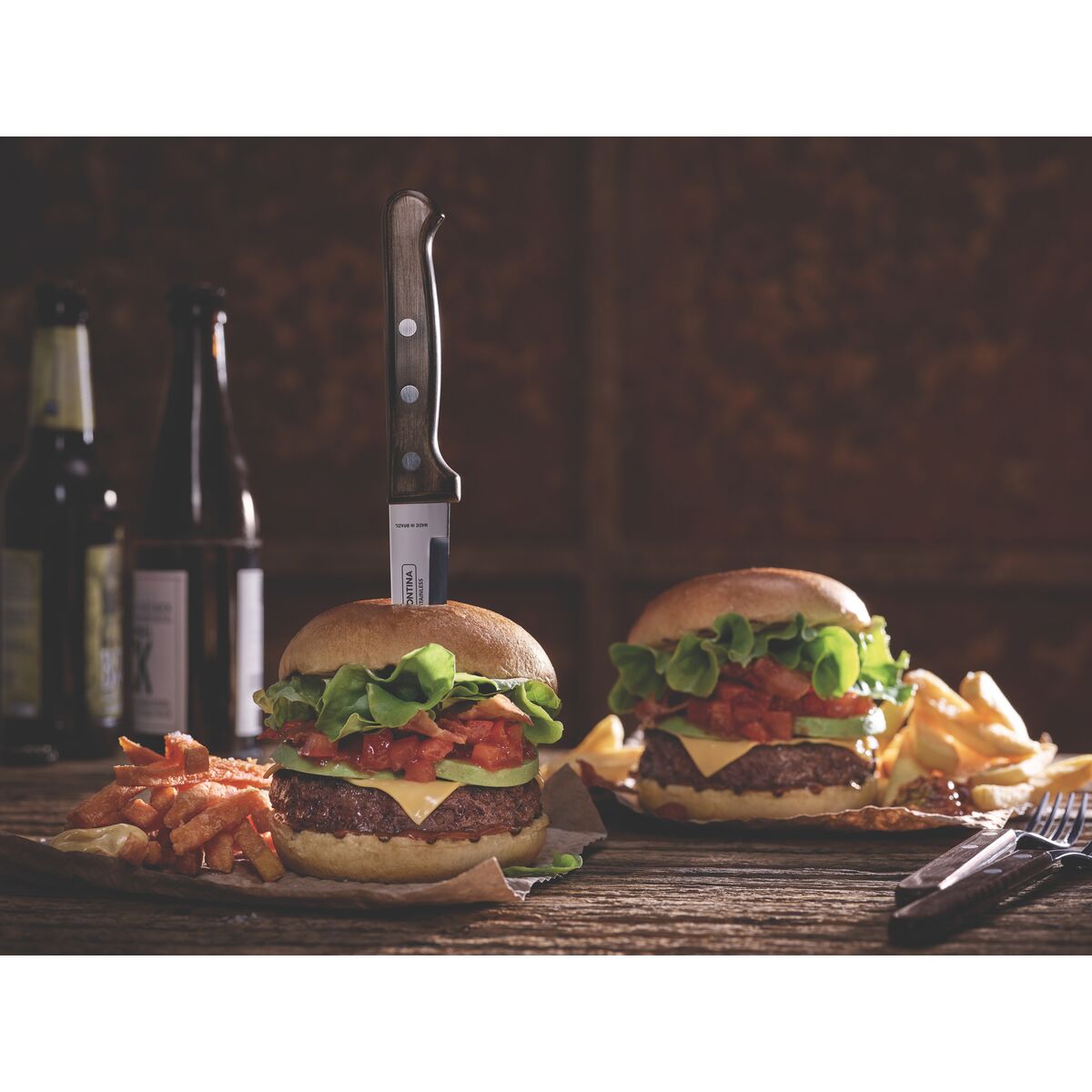 TRAMONTINA - Juego de Cubiertos Churrasco, para Carne, en Acero Inoxidable y Mangos de Madera Polywood en Color Castaño, Utensilios con Remaches, 8 Piezas - Imagen 5