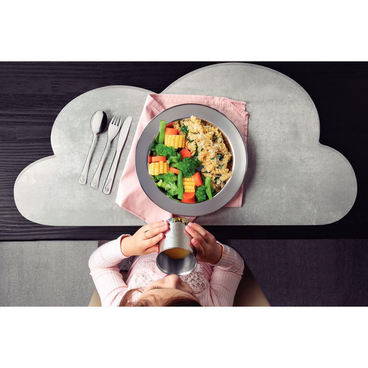 TRAMONTINA - Juego de cubiertos para niños Baby Friends de acero inoxidable terminación brillante con dibujo en alto relieve 3 piezas - Imagen 6