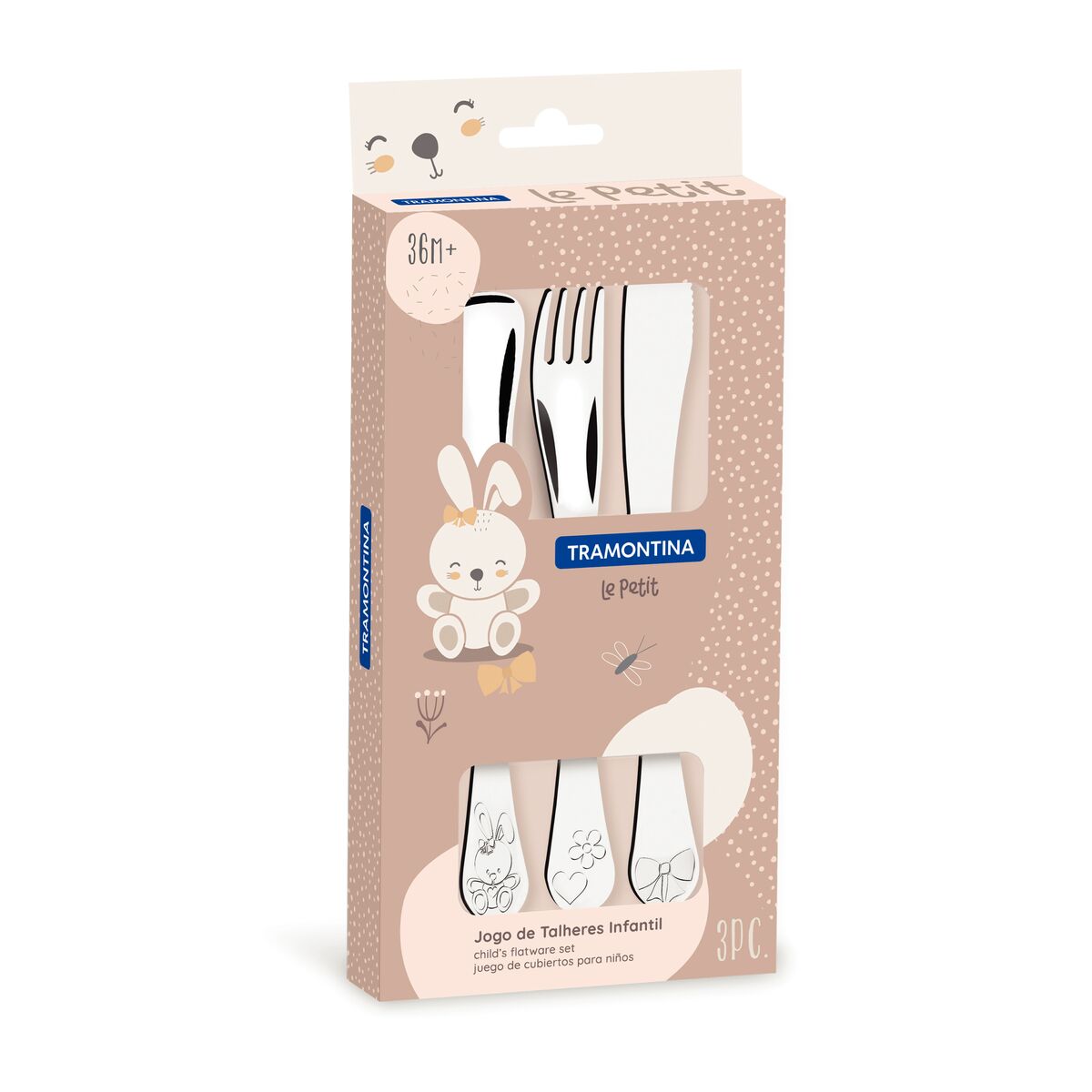 TRAMONTINA - Juego de cubiertos para niñas Le Petit de acero inoxidable de 3 piezas Tramontina - Imagen 4